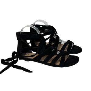 Torrid Gladiator Sandals Women’s Size 7WW Black Flats Tie Up Faux Suede